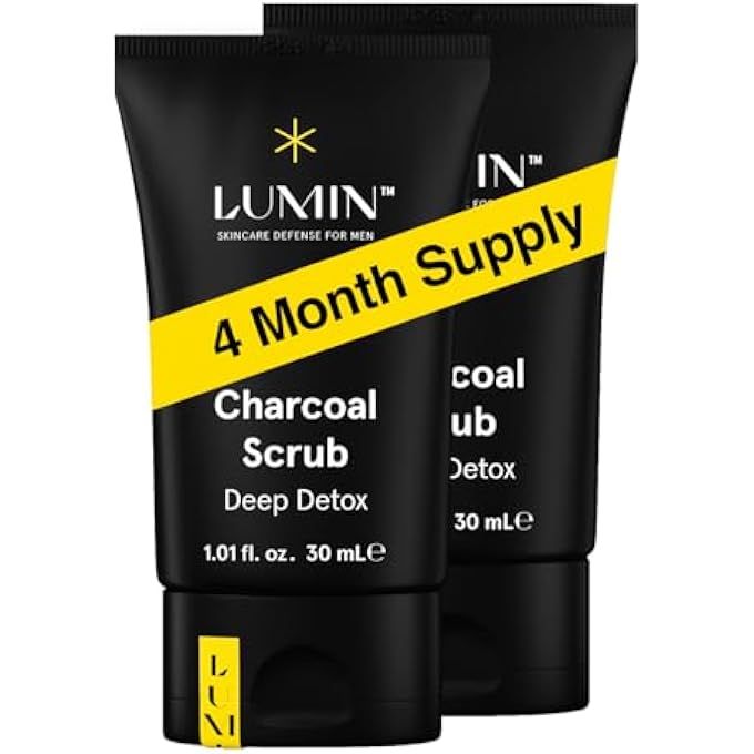 LUMIN - CHARCOAL SCRUB DEEP DETOX FOR MEN - FACE CLEANSER FOR MEN, PRE SHAVE SCRUB, A CHARCOAL FACE EXFOLIATOR THAT REFRESHES & REJUVENATES THE SKIN, SUITABLE FOR ALL SKIN TYPES, 30ML, 2-PACK - Image 1